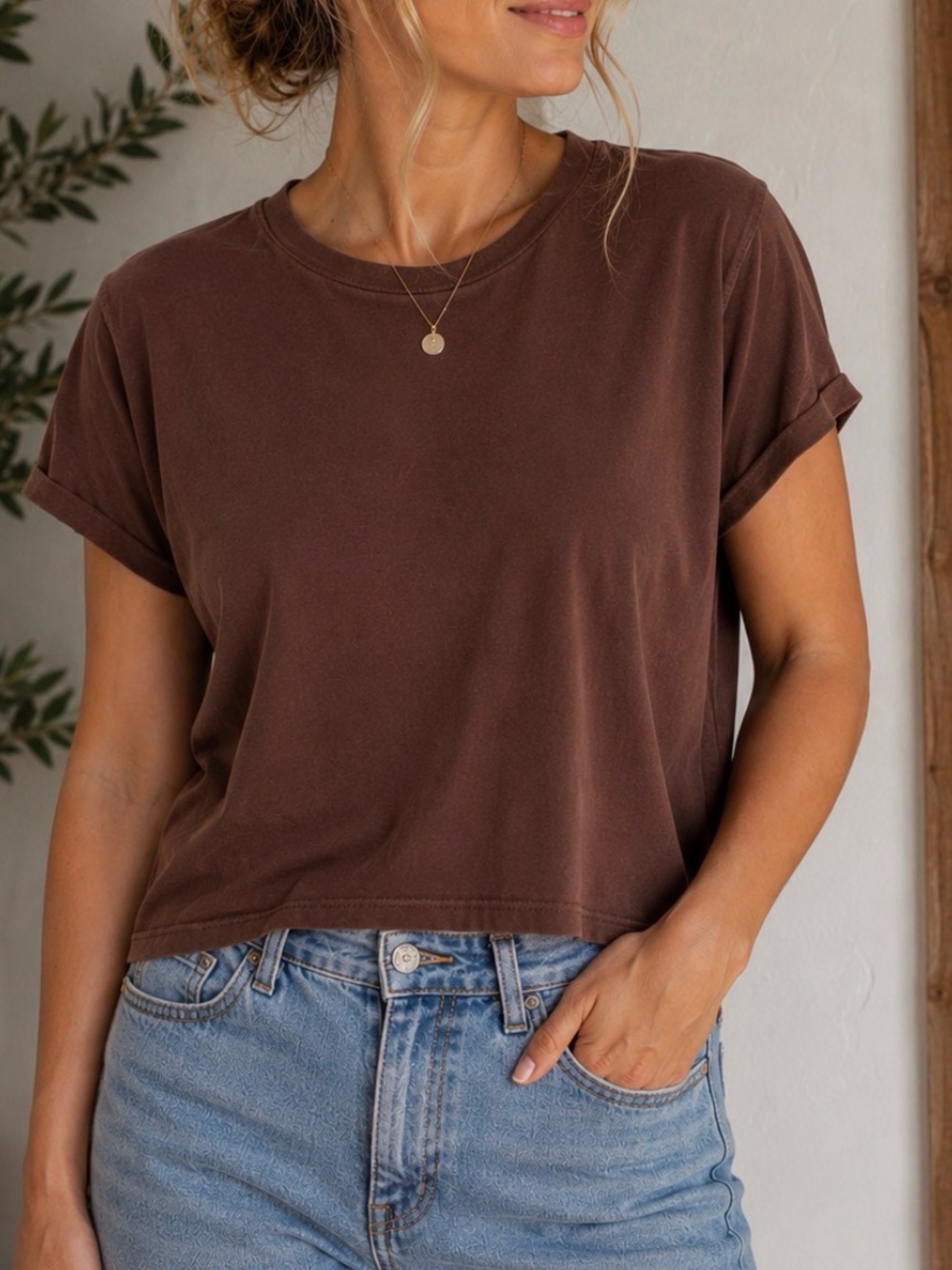 perfectwhitetee Brown Cropped Boxy Tee